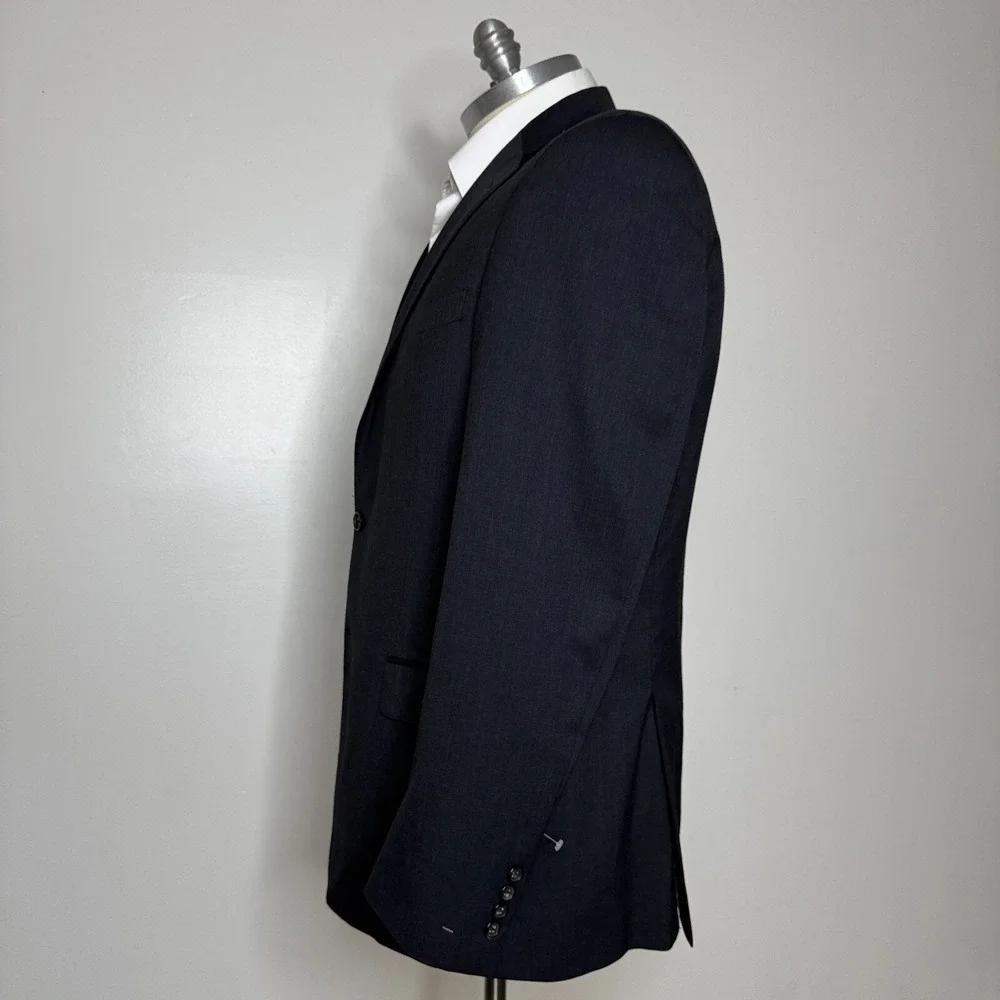 Hart Schaffner Marx Sport Coat Mens 46L Charcoal Gray Solid Wool Blazer New York